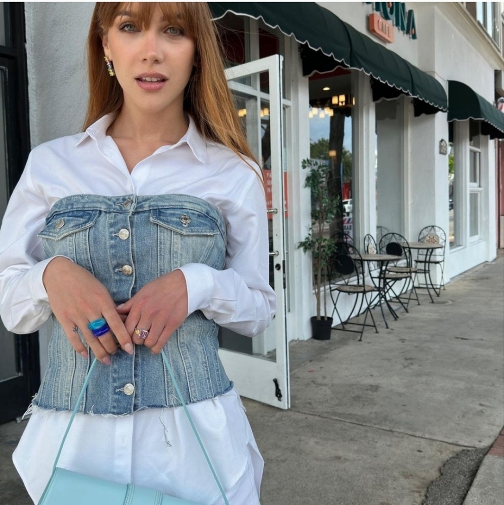 Zara Blue Corset Style Denim Top size S - Picture 9 of 16